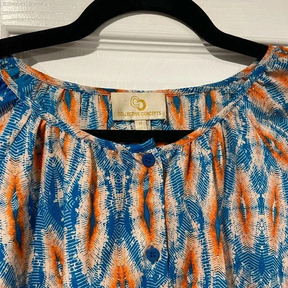 Collective Concepts High Low Button Front Scoop Neck 3/4 Sleeve Blouse Size M - Picture 10 of 10